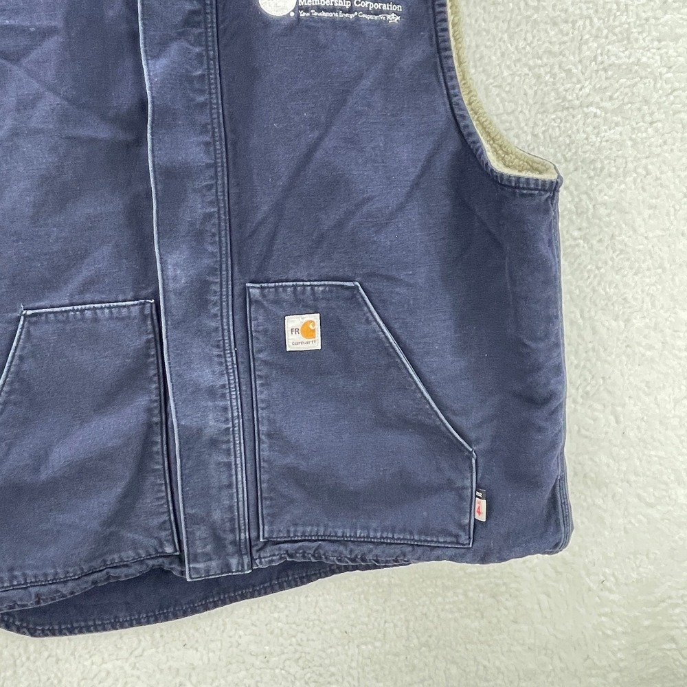 Vintage Carhartt Vest Mens 2XL Tall Blue Sherpa Lined FR Flame Resistant Cat 4 - Picture 4 of 13